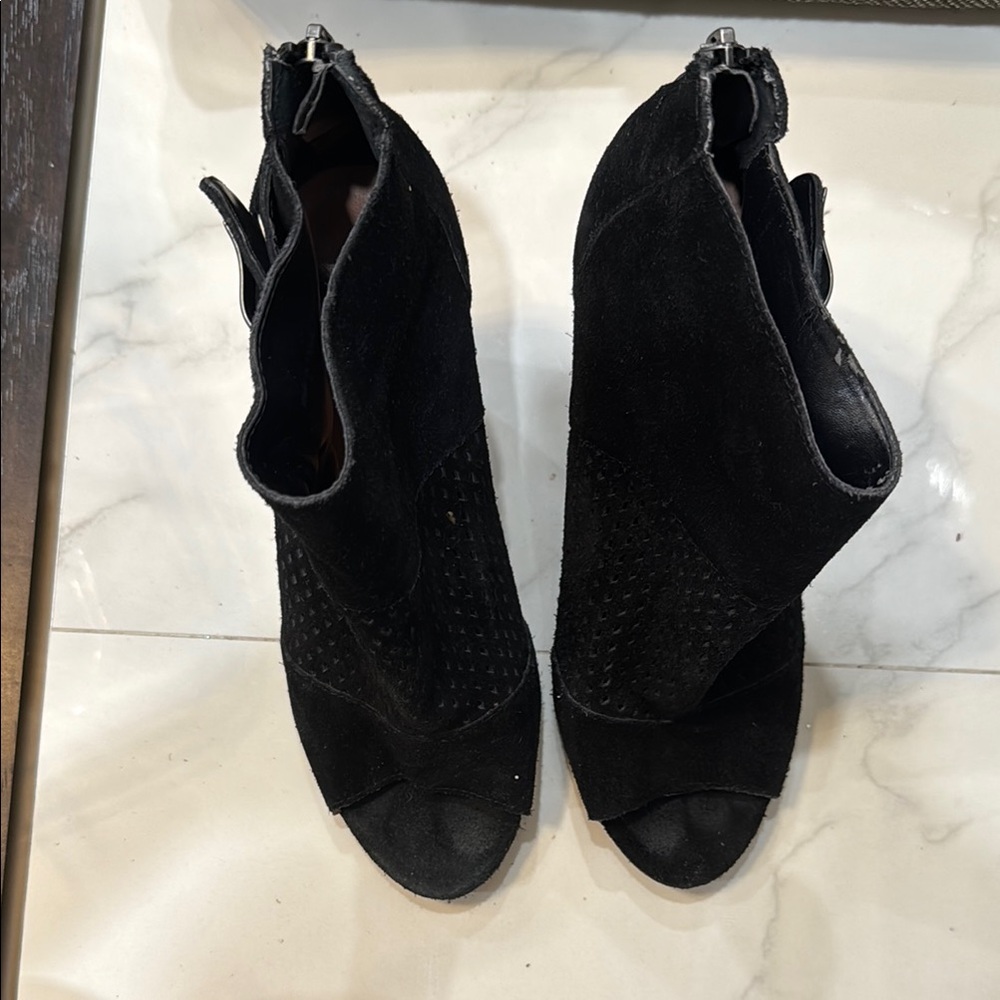 Dolce Vita Black Heeled Boots with Peep-Toe